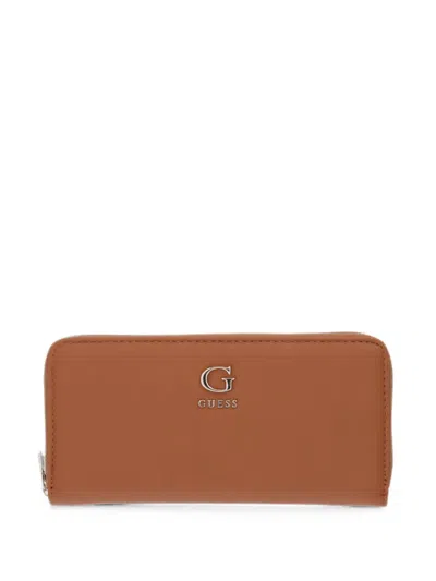 Guess Usa Coleen Logo-plaque Zip-around Wallet In Brown