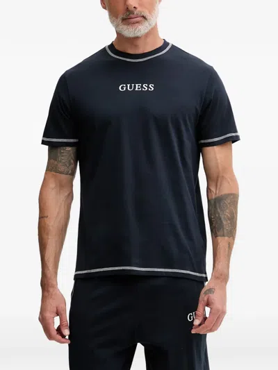 Guess Usa Contrast-stitch Logo-print Pajamas In Blue
