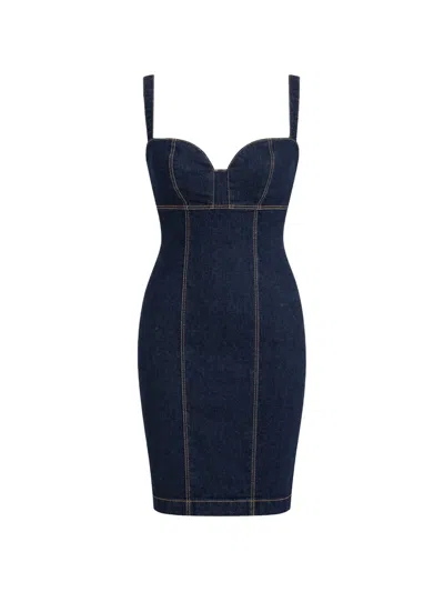 Guess Usa Contrast-stitched Sweetheart-neck Mini Dress In Blue