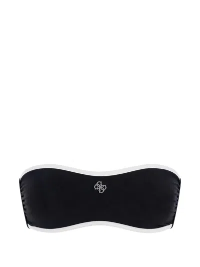 Guess Usa Contrast-trim Logo-plaque Bikini Top In Black