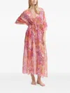Guess Usa Coral-print Drawstring Kaftan In Pink