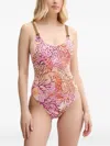 Guess Usa Coral-print Knotted Swimsuit In Multi