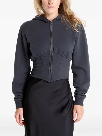Guess Usa Corset-style Zip-up Cotton Hoodie In Gray