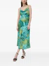 Guess Usa Cowl-neck Leaf-print Dress In Green
