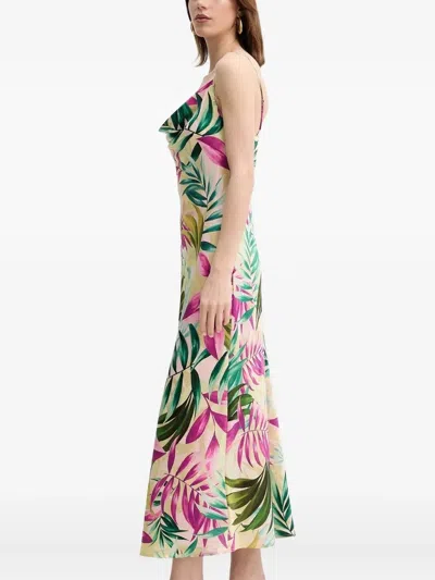 Guess Usa Cowl-neck Leaf-print Dress In Multi