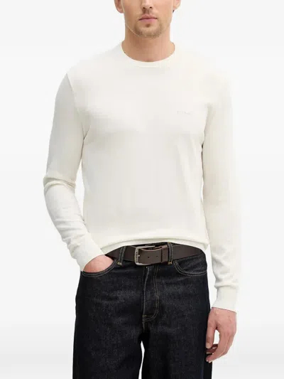 Guess Usa Crew-neck Logo Sweater In White