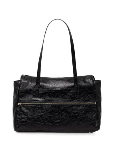 Guess Usa Crinkled Zip-pocket Tote Bag In Black