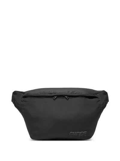 Guess Usa Crinkle-finish Logo-patch Belt Bag In Black