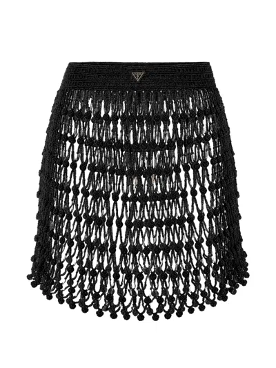 Guess Usa Crochet-knit Fringed Skirt In 블랙