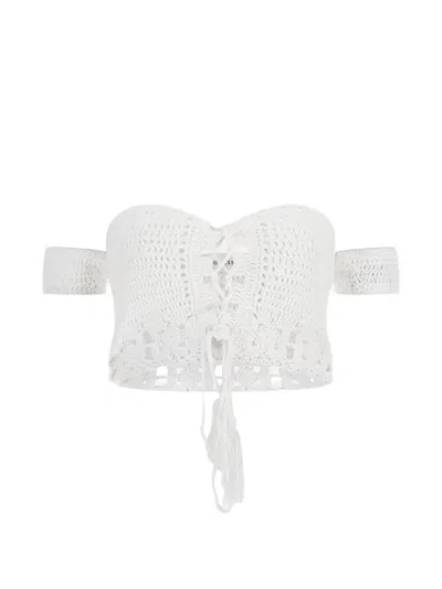 Guess Usa Crochet-knit Lace-up Top In Transparent