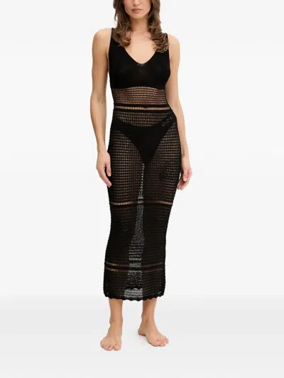 Guess Usa Crochet-style V-neck Dress In Black