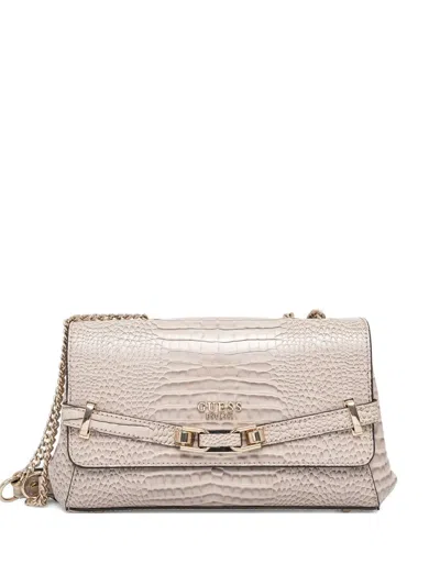 Guess Usa Crocodile-effect Chain Shoulder Bag In Sand