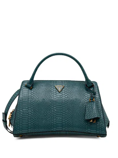 Guess Usa Crocodile-effect Satchel In Blue