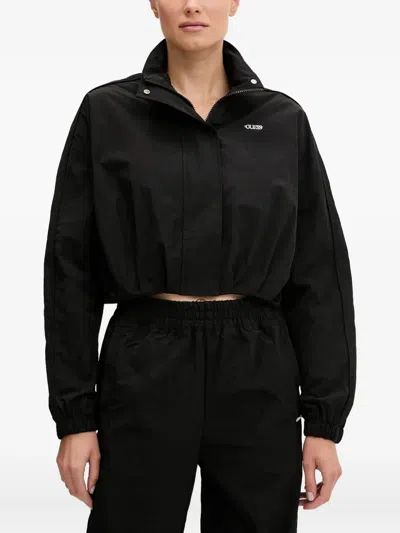 Guess Usa Cropped Zip-up Jacket In Black