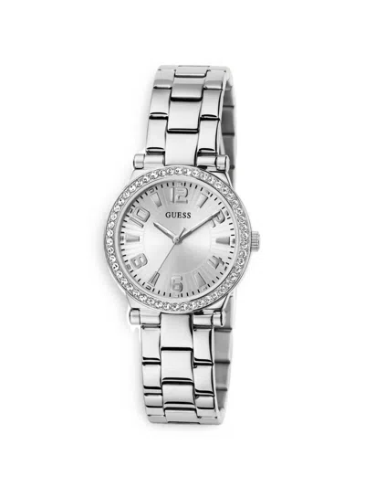 Guess Usa Crystal Bezel 30mm Watch In Silver