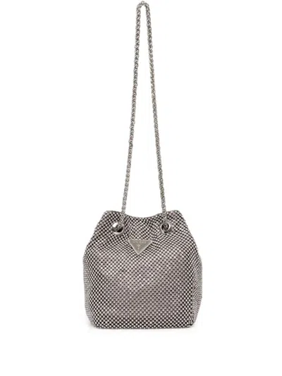 Guess Usa Crystal-embellished Bucket Bag In 银色