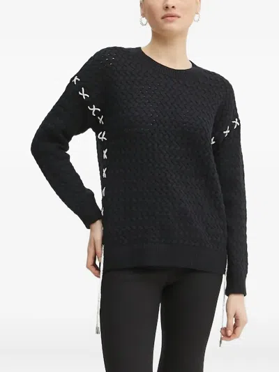 Guess Usa Crystal-embellished Cable-knit Jumper In Black