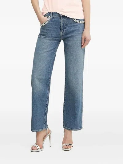 Guess Usa Crystal-embellished Five-pocket Jeans In Blue