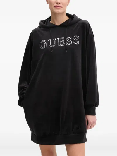 Guess Usa Crystal-embellished Hooded Dress In Black