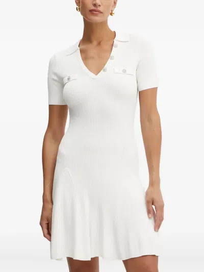 Guess Usa Crystal-embellished Ribbed Dress In White