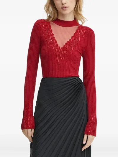 Guess Usa Crystal-embellished Ribbed Jumper In Red