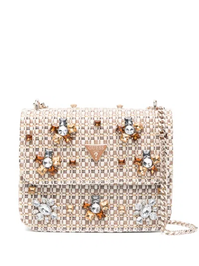 Guess Usa Crystal-embellished Shoulder Bag In Brown