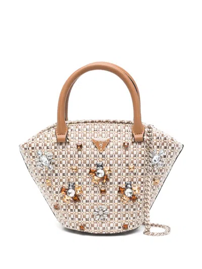 Guess Usa Crystal-embellished Tote Bag In Brown