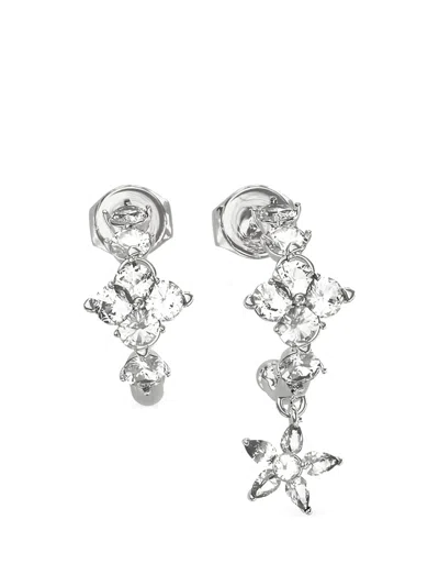Guess Usa Crystal Flower-motif Earrings Set (set Of Three) In Silver