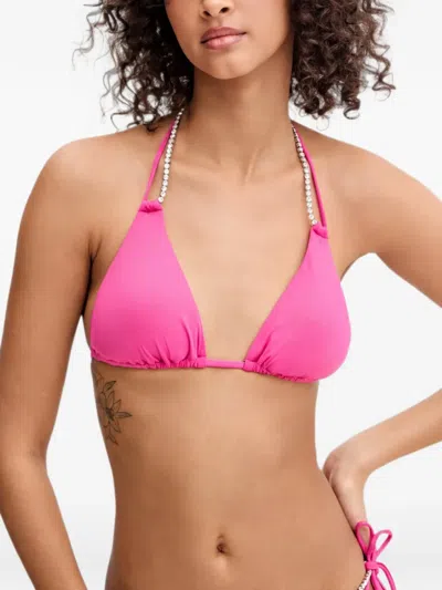 Guess Usa Crystal-embellished Bikini Top In Pink