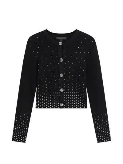Guess Usa Crystal-embellished Cardigan In Black