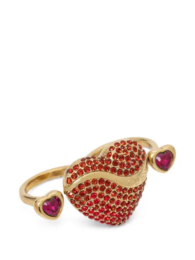 Guess Usa Crystal-embellished Heart-motif Ring In Gold