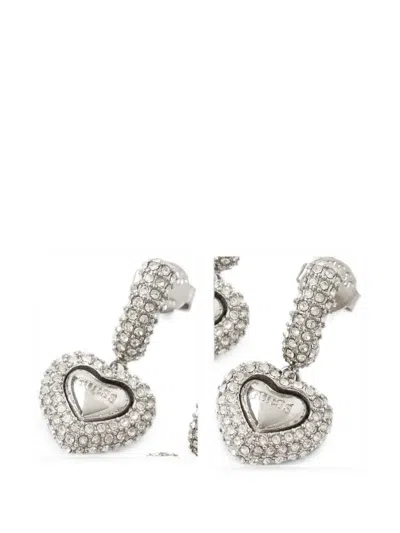 Guess Usa Crystal-embellished Heart-pendant Earrings In Metallic