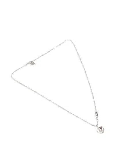 Guess Usa Crystal-embellished Heart-pendant Necklace In Silver