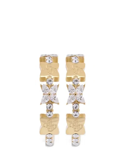 Guess Usa Crystal-embellished Leaf Hoop Earrings In Multi