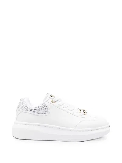Guess Usa Crystal-embellished Leather Sneakers In White
