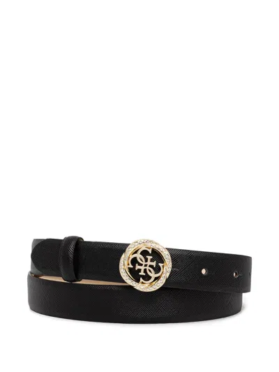 Guess Usa Crystal-embellished Logo-plaque Belt In Metallic