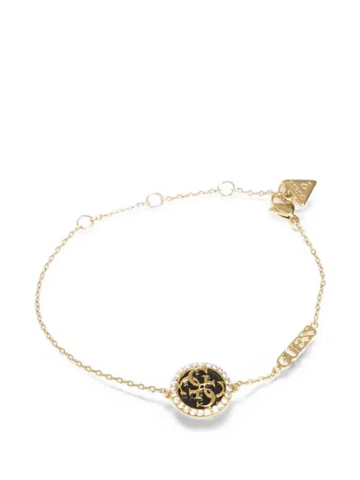 Guess Usa Crystal-embellished Logo-plaque Bracelet In Gold