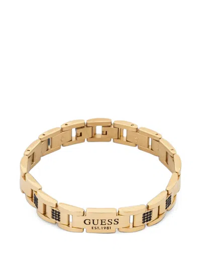 Guess Usa Crystal-embellished Logo-plaque Bracelet In Gold