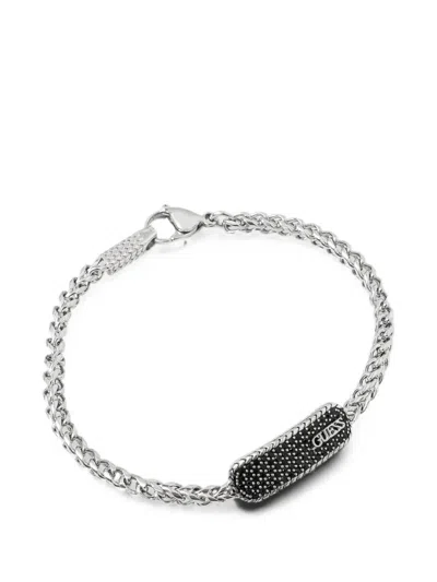 Guess Usa Crystal-embellished Logo-plaque Bracelet In Metallic