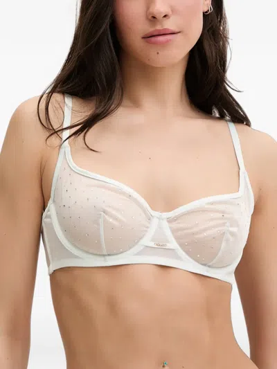 Guess Usa Crystal-embellished Mesh Bra In White