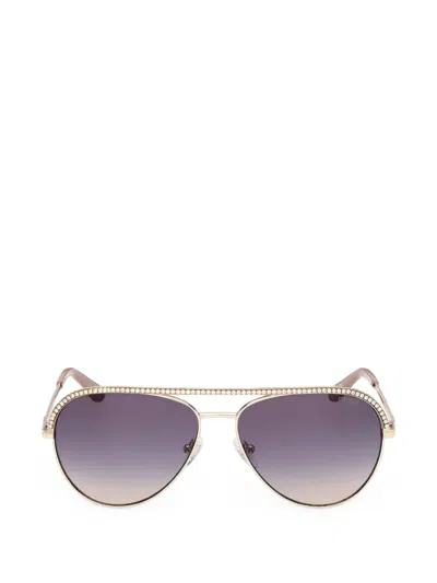 Guess Usa Crystal-embellished Pilot-frame Sunglasses In Gold