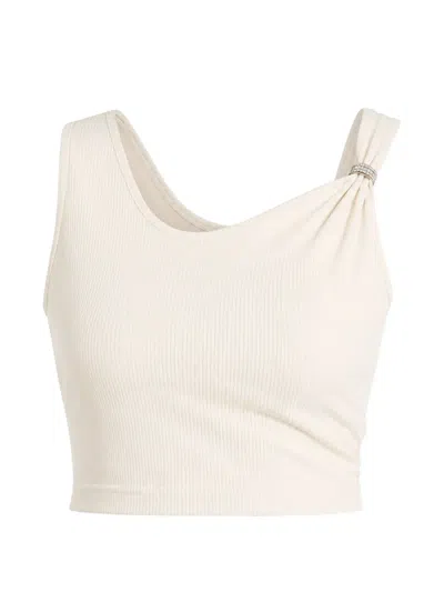 Guess Usa Crystal-embellished Ribbed Crop Top In White