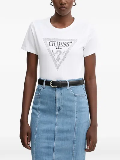 Guess Usa Crystal-embellished T-shirt In White