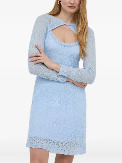 Guess Usa Cut-out Knitted Mini Dress In Blue