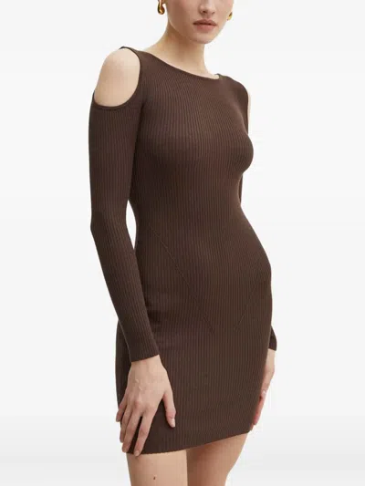 Guess Usa Cut-out Ribbed Mini Dress In Brown