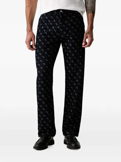 Guess Usa Damon Monogram-print Logo-patch Jeans In Multi