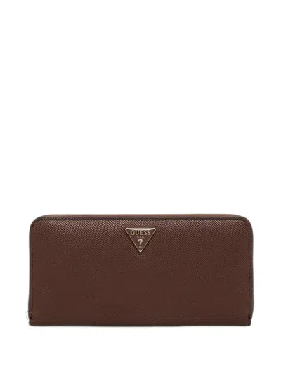Guess Usa Danielle Logo-plaque Wristlet Wallet In Brown