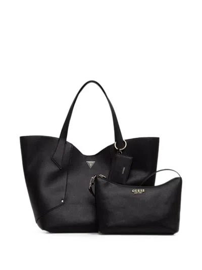 Guess Usa Darcy Logo-plaque Pebbled Tote Bag In Black