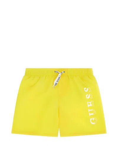 Guess Usa Kids' Darek Logo-print Drawstring Swim Shorts In Yellow
