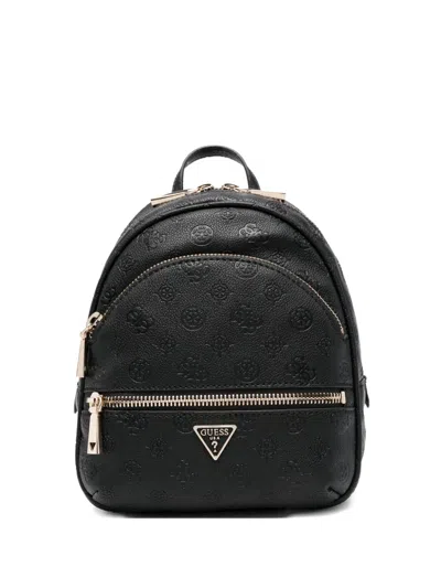 Guess Usa Debossed-logo Zip Backpack In Black